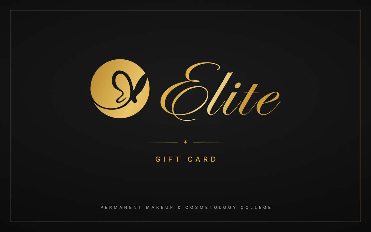 Noir — Elite PMU gift card, black with gold logo